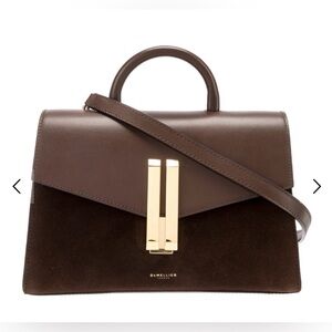Demellier London Midi Montreal dark brown suede smooth leather gold bag satchel